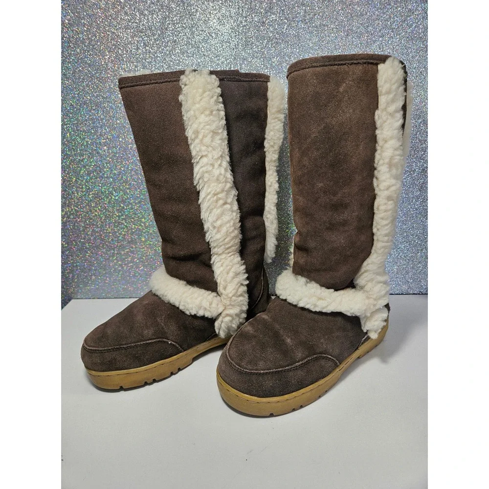 Bearpaw Koda Suede Sheepskin Sherpa Fur Trim Sheepskin Winter Boots Womens 6